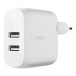 Belkin Dual USB-A Wall Charger, 12W X2, WHT