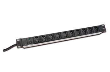 DIGITUS 19" 1U Aluminium PDU Rated power: 10A, 2500W, 250VAC 50/60Hz 10x IEC C13, overload prot.