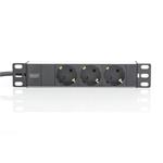 DIGITUS 1U Aluminium PDU, 254mm (10") Rackmount, Rated power: 16A, 4000W, 250VAC 50/60Hz 3x outlet CEE 7/4