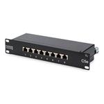 Digitus CAT 5e, Class D patch panel, shielded 8-port RJ45, 8P8C, LSA, 1U, 254mm (10") rack mount color black RAL 9005