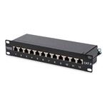 Digitus CAT 6, Class E Patch Panel, shielded 12-port RJ45, 8P8C, LSA, 1U, 254 mm(10")Rack Mount color black RAL 9005
