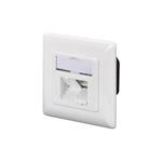 DIGITUS CAT 6A Class EA network outlet, shielded, 2x RJ45, LSA, pure white, flush mount, vertical cable installation