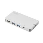 Digitus Cestovní dokovací stanice USB-C Multiport, 6 portů 4K, HDMI, 1x USB-C, 2x čtečka karet USB3.0,2x