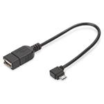 Digitus USB 2.0 adpter cable, OTG, type micro B - A, M/F, 0.2m, USB 2.0 conform, right angled, UL, bl