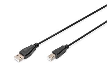 Digitus USB connection cable, USB A - B 5.00m, CU, AWG24/28, 2x shielded, M/M, UL, USB 2.0 compatible,