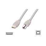 Digitus USB connection cable, USB A - USB B, 3m, CU, AWG28, M/M, UL, beige