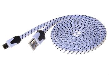 PremiumCord Kabel micro USB 2.0, A-B 2m, plochý textilní kabel, černo-bílý (ku2m2ft)
