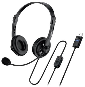 Genius headset - HS-230U, sluchátka s mikrofonem, náhlavní, drátový, s mikrofonem, ovládání hlasitosti, USB, černý (31710021400)