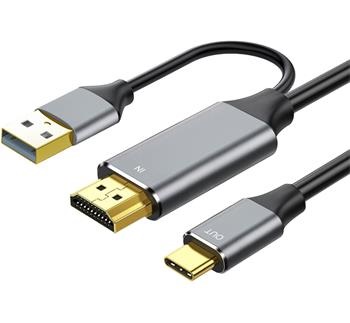 PremiumCord HDMI2.0 na USB-C kabel pro monitory s USB-C konektorem, 4K@60Hz,1080p Aluminium 2m (ku31hdmi25)