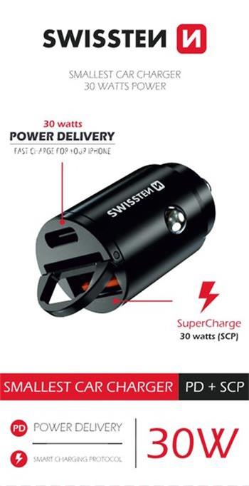 SWISSTEN CL ADAPTÉR POWER DELIVERY USB-C + SUPER CHARGE 3.0 30W NANO CERNÝ (20111770)