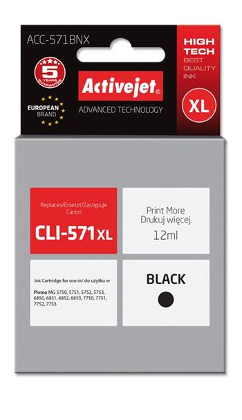 ActiveJet inkoust Canon CLI-571Bk XL, 12 ml, new ACC-571BNX (EXPACJACA0143)