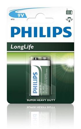 Philips baterie 9V LongLife zinkochloridová - 1ks, blister (6F22L1B/10)