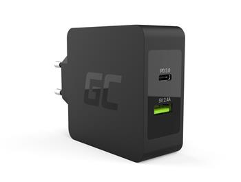 Green Cell Charger USB-C 45W PD with cable USB-C and extra USB port for Asus ZenBook, HP Spectre, HP Envy x2 and others (CHAR10)