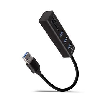 AXAGON HMA-CR3A, USB 3.2 Gen 1 hub, porty 3x USB-A + čtečka karet SD/microSD, kovový, kabel USB-A 20cm (HMA-CR3A)