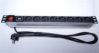 PremiumCord PDU 19" 1U, 8x230V, 2m kabel, vypínač, přepěťová ochrana (PDU-F10G08S/SURGE)