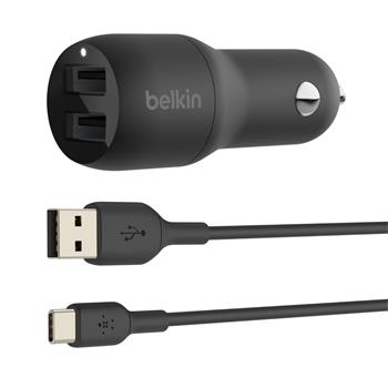 Belkin BOOST CHARGE™ 24W Duální USB-A nabíječka do auta + 1m USB-C kabel, černá (CCE001bt1MBK)