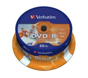 DVD-R médium Verbatim 16x 4.7GB, 25ks, Spindle, Printable (43538)