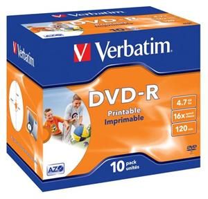 DVD-R médium Verbatim Print, 16x, 4,7GB, Printable, JC, 1ks (43521)