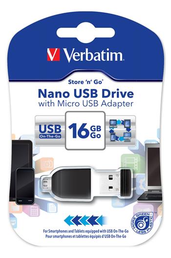 VERBATIM Store 'n' Stay NANO 16GB USB 2.0 + OTG adapter černá (49821)