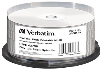 VERBATIM BD-R SL DataLifePlus 25GB, 6x, printable, spindle 25 ks (43738)