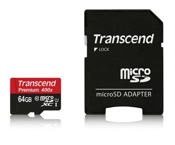 Transcend 64GB microSDXC UHS-I 400x Premium (Class 10) paměťová karta (s adaptérem) (TS64GUSDU1)