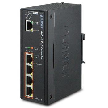 Planet IPOE-E174 POE EXTENDER+SWITCH IEEE802.3AT, 4+1X 1000BASE-T, DIN, IP30, EFT+ESD, -40~75°C, 60W (IPOE-E174)