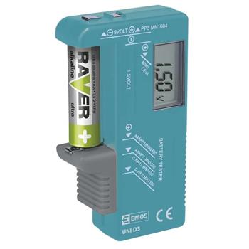 Emos LCD tester baterií UNI D3 - AA, AAA, C,D, 9V a knoflíkové, LCD displej (2203003000)