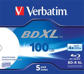 VERBATIM BD-R XL 100GB, 4x, printable, jewel case 5 ks (43789)