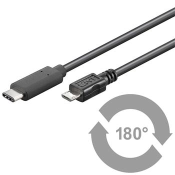 PremiumCord Kabel USB 3.1 konektor C/male - USB 2.0 konektor Micro-B/male, 0,6m (ku31cb06bk)