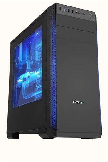 EVOLVEO T3, case ATX, 2x USB2.0 / 1x USB3.0 , 3x 120mm (modrý), černý s modrým podsvícením (CAET3)
