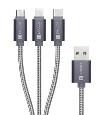 CONNECT IT Wirez 3in1 USB-C & Micro USB & Lightning, silver gray, 1,2 m (CI-1229)