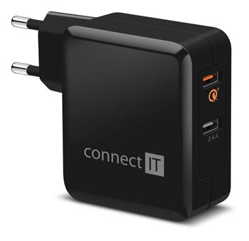 CONNECT IT QUICK CHARGE 3.0 nabíjecí adaptér 2x USB (3,4A), QC 3.0, černý (CWC-3010-BK)