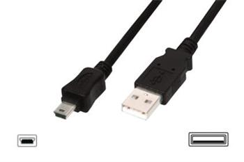Digitus Připojovací kabel USB 2.0, typ A - mini B (5pin) M/M, 3,0 m, kompatibilní s USB 2.0, bl (AK-300130-030-S)