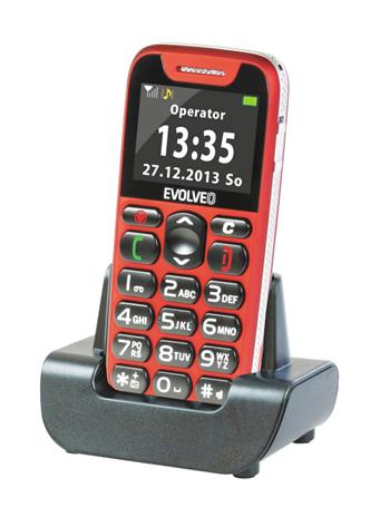 EVOLVEO EasyPhone, mobilní telefon pro seniory s nabíjecím stojánkem (červená barva), snadné ovládání (EP-500-RED)