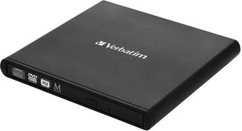 VERBATIM Externí CD/DVD Slimline vypalovačka USB 2.0 černá,Nero, adaptér USB-A na USB-C (98938)