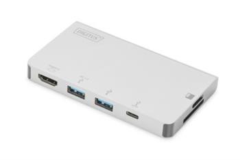Digitus Cestovní dokovací stanice USB-C Multiport, 6 portů 4K, HDMI, 1x USB-C, 2x čtečka karet USB3.0,2x (DA-70867)