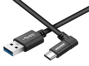 AVACOM Datový a nabíjecí kabel USB - USB Type-C, 100cm, konektor v úhlu 90°, černý (DCUS-TPCLR-10K)