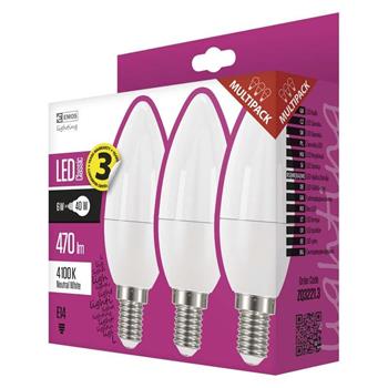 Emos LED žárovka CANDLE, 6W/40W E14, NW neutrální bílá, 470 lm, Classic, F, 3 PACK (1525731406)