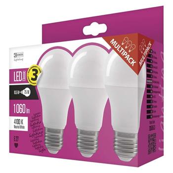 Emos LED žárovka Classic A60, 10,5W/75W E27, NW neutrální bílá, 1060 lm, Classic, F, 3 PACK (1525733414)