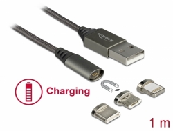 Delock Magnetická USB nabíjecí kabelová sada pro 8 Pin / Micro USB / USB Type-C™ antracit 1 m (85705)