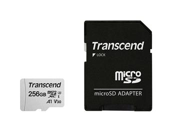Transcend 256GB microSDXC 300S UHS-I U3 V30 A1 (Class 10) paměťová karta (s adaptérem), 95MB/s R, 40MB/s W (TS256GUSD300S-A)