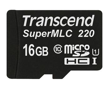 Transcend 16GB microSDHC220I UHS-I U1 (Class 10) SuperMLC průmyslová paměťová karta, 80MB/s R, 45MB/s W, černá (TS16GUSD220I)