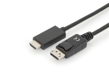 Digitus kabelový adaptér DisplayPort, DP - HDMI typ A M/M, 3,0 m, s blokováním, DP 1.2_HDMI 2.0, 4K / 60 Hz, CE, bl (AK-340303-030-S)
