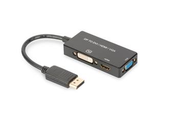 Digitus DisplayPort Kabelový převodník, DP - HDMI+DVI+VGA M-F/F/F, 0,2 m, multimediální kabel 3v1, CE, zlato, bl (AK-340418-002-S)
