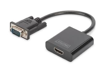 DIGITUS Převodník VGA na HDMI + zvuk (3,5 mm) Full HD (1080p), kabelový typ (15 cm), černý (DA-70473)