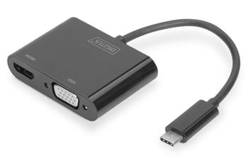 DIGITUS Adaptér USB typu C na HDMI + VGA 4K/30 Hz / Full HD 1080p, černý (DA-70858)