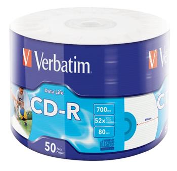 VERBATIM CD-R 700MB, 52x, printable, wrap 50 ks (43794)