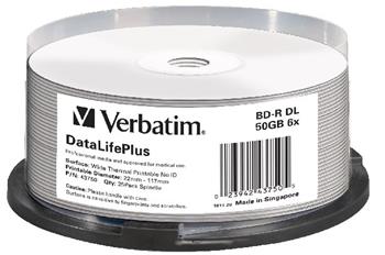 VERBATIM BD-R DL DataLifePlus 50GB, 6x, printable, spindle 25 ks (43749)