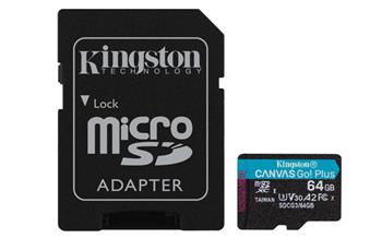 KINGSTON 64GB microSDHC Canvas Go! Plus 170R/100W U3 UHS-I V30 Card + SD Adapter (SDCG3/64GB)