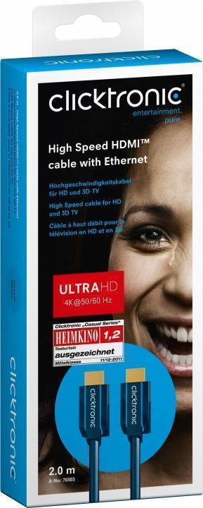 ClickTronic HQ OFC kabel HDMI High Speed s Ethernetem, zlacené, 4K@60Hz, 2m (CLICK70303)